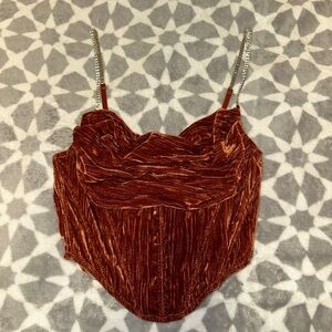 Urban Outfitters Women’s Orange Velvet Corset Top with Silver Diamond Straps